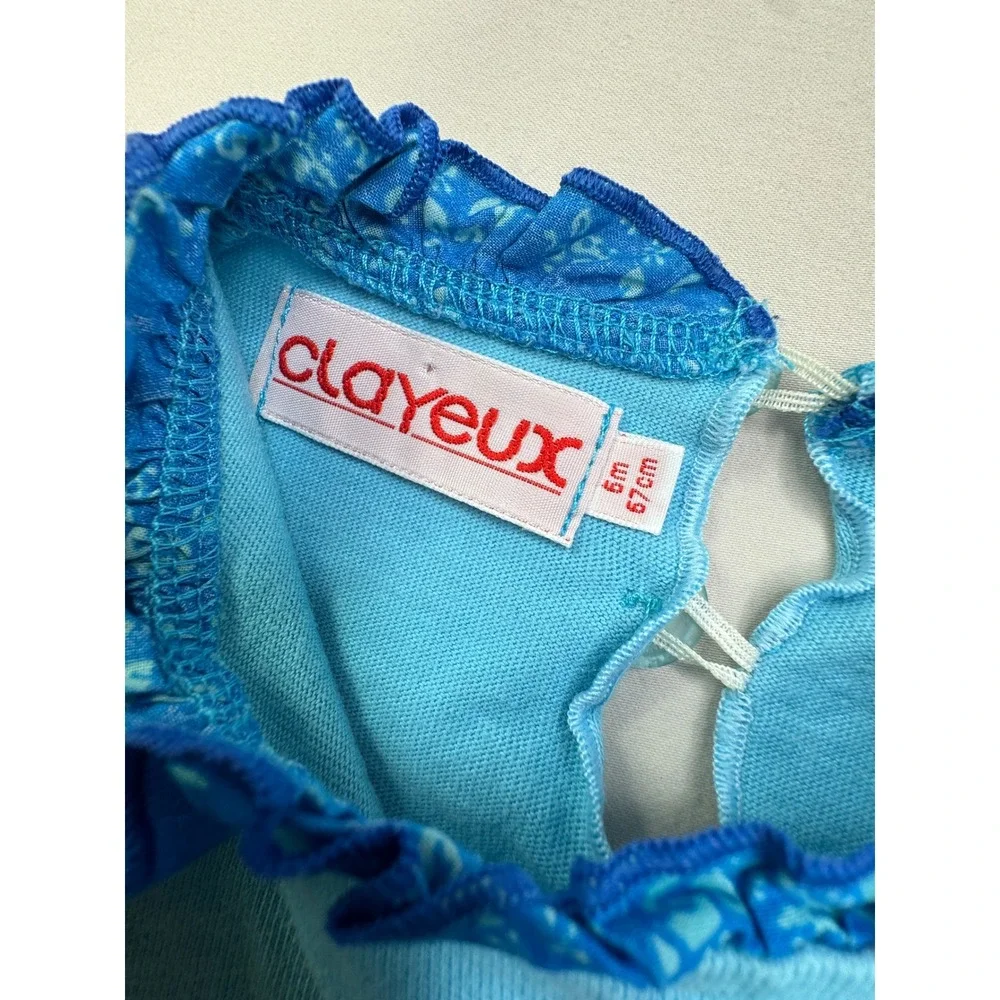 Clayeux France Baby Girls Blue Knit 3 Piece Set Cardigan Top Pants 6M 67cm